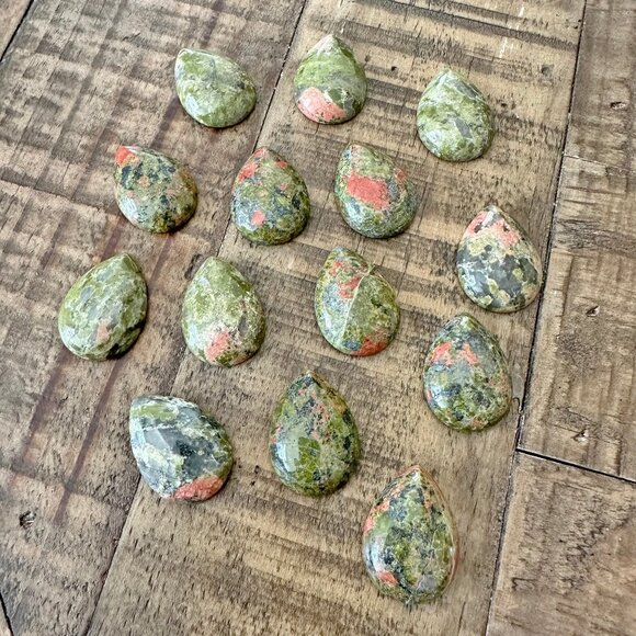 25x18mm Unakite Jasper Teardrop Cabochon - Picture 1 of 3